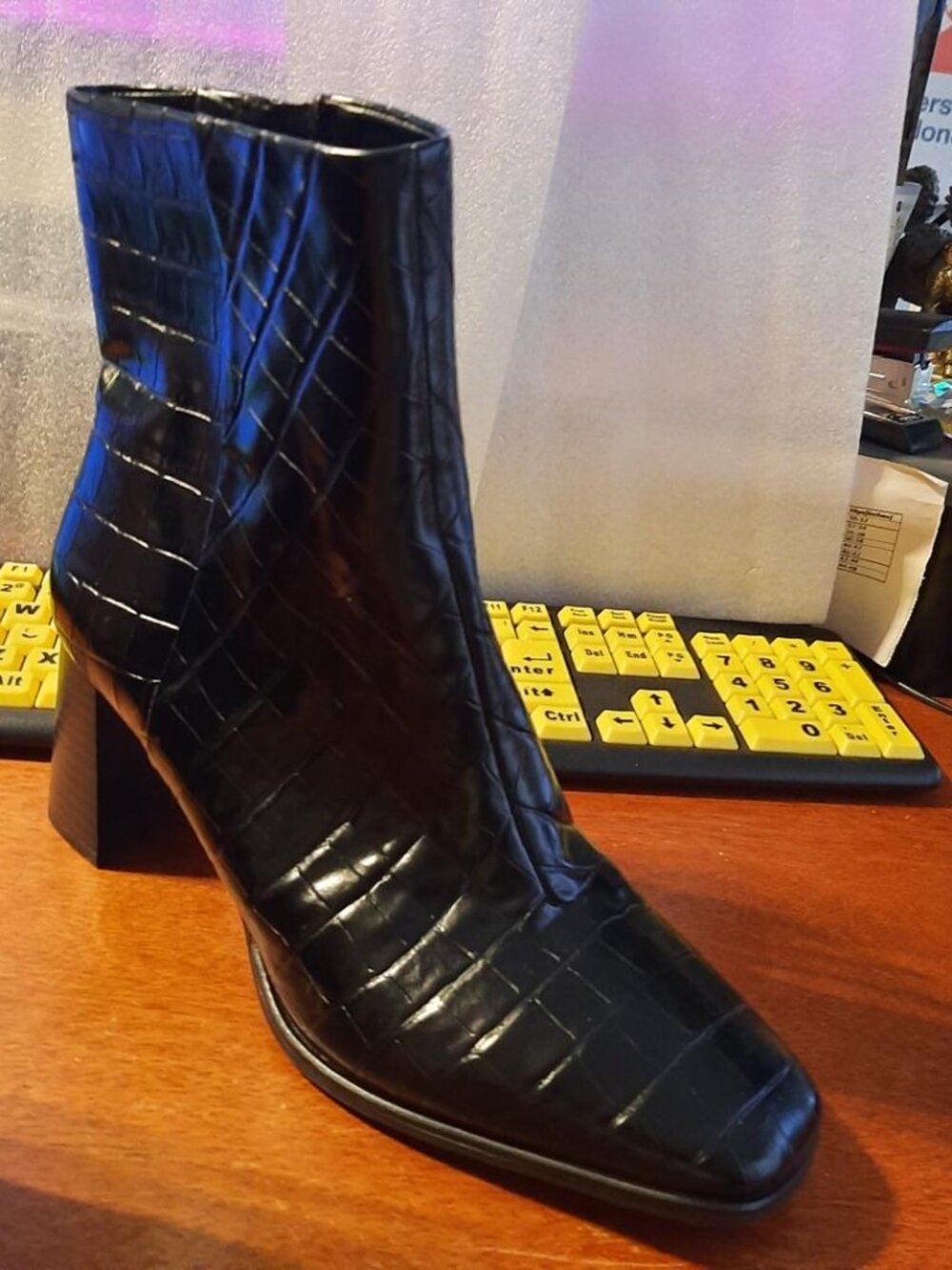 NEW TAG ! Nordstrom Rack Croc-Embossed Leather Knee-High Boot Black Size 11